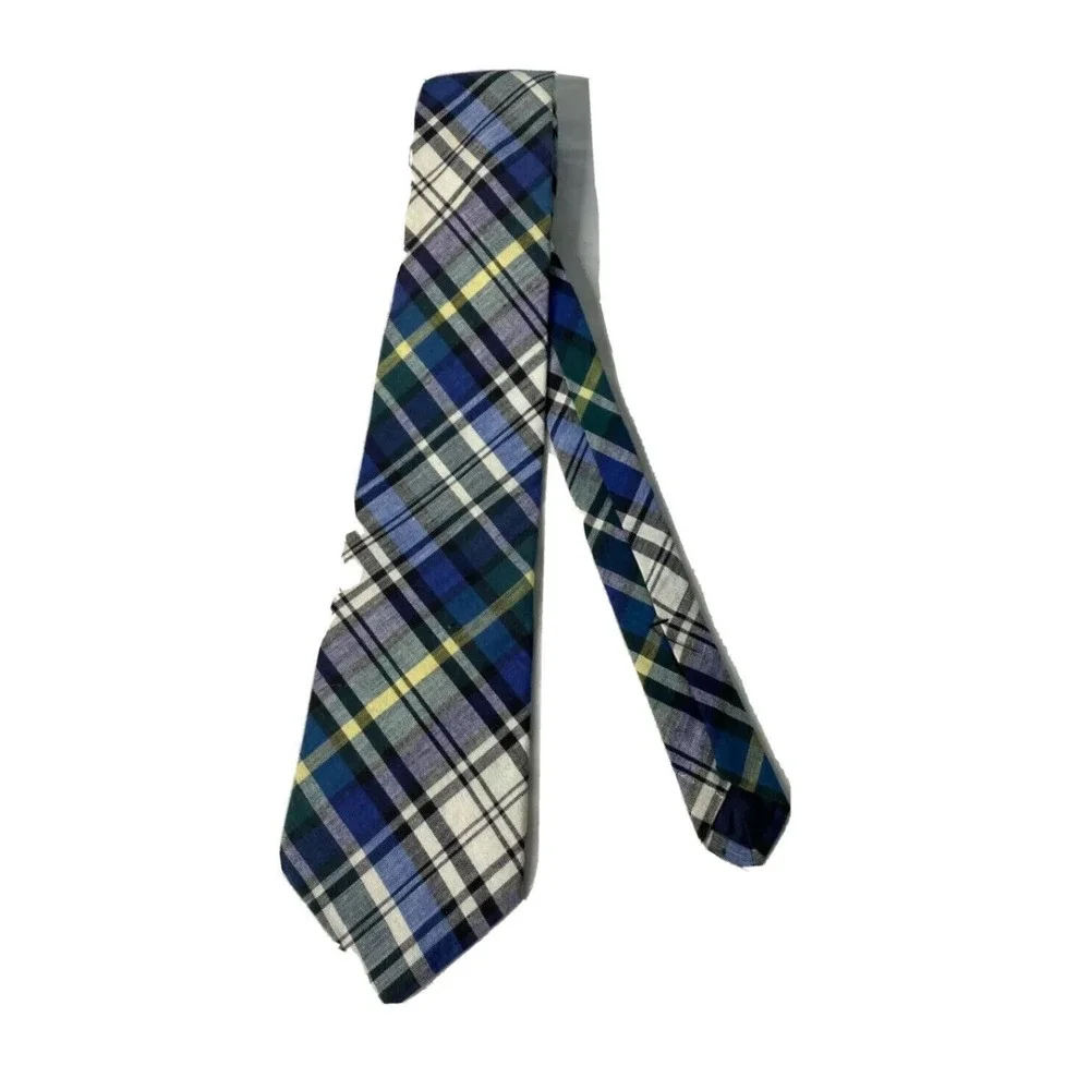 Rooster Mens Neck Tie Blue White Plaid Adjustable Cotton